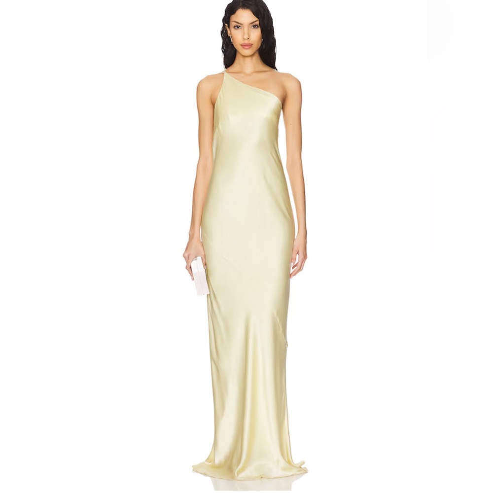 NWT Shona Joy La Lune One Shoulder Cowl Back Maxi Dress in Lemon US 6